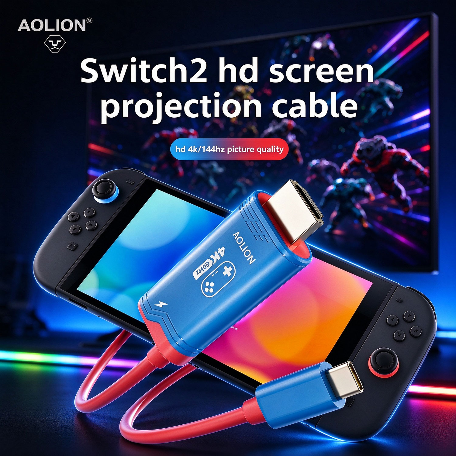 Gaming Console Buttons - สาย HDMI สำหรับสะท้อนภาพหน้าจอ AOLION รองรับความละเอียด 4K60